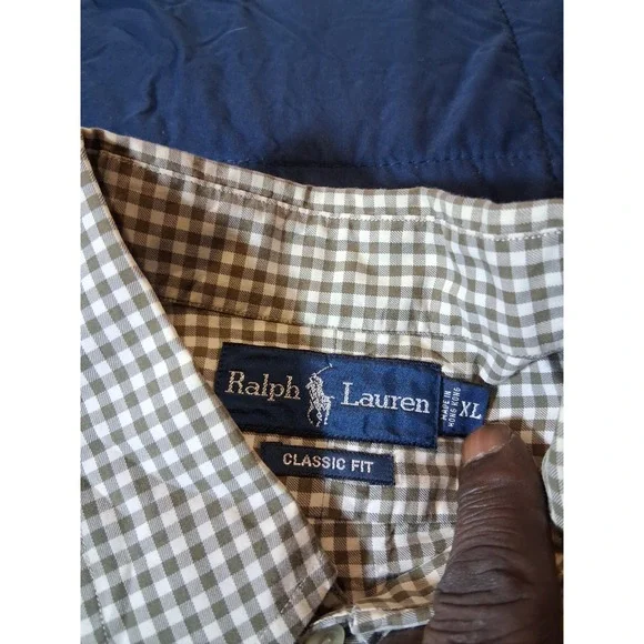 Y2K Polo Ralph Lauren Classic Fit Button Down Shirt Men XL Olive Check Cotton - Picture 4 of 6